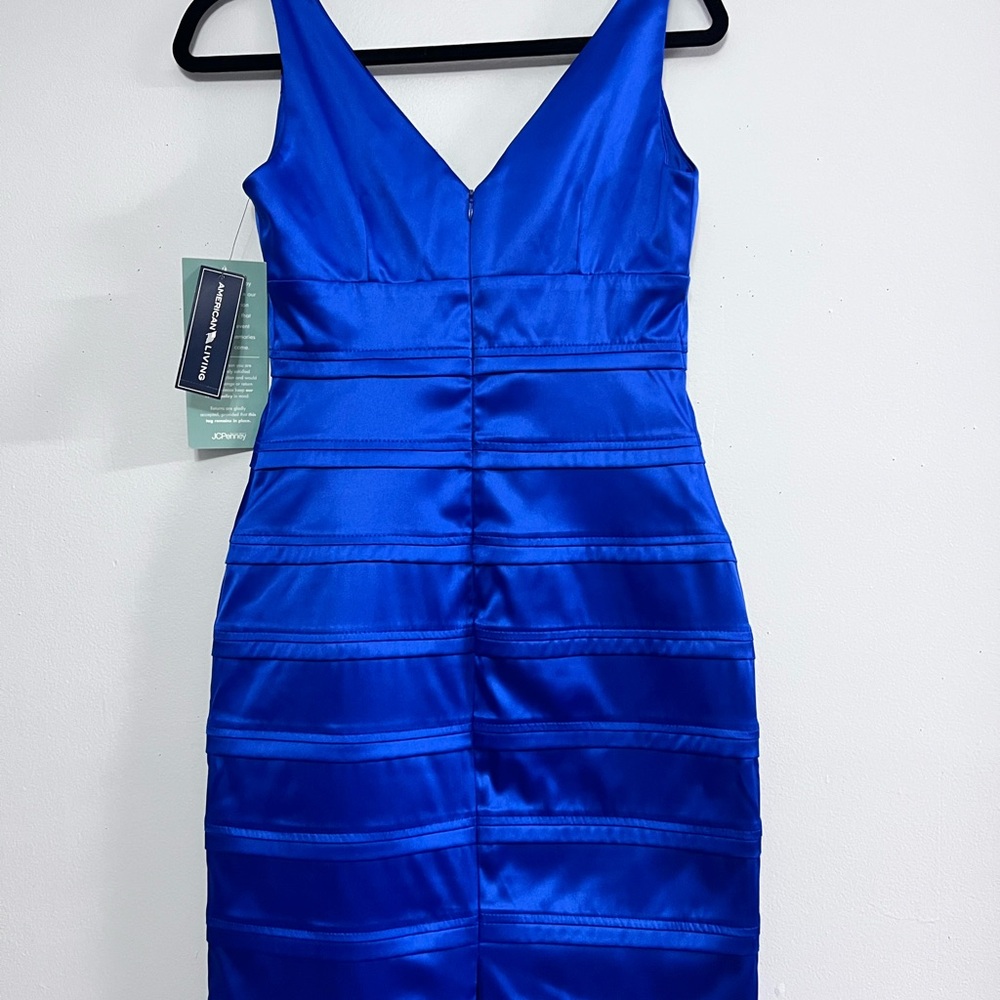 American Living Blue Ruched Bodycon Midi Dress - Picture 3 of 8